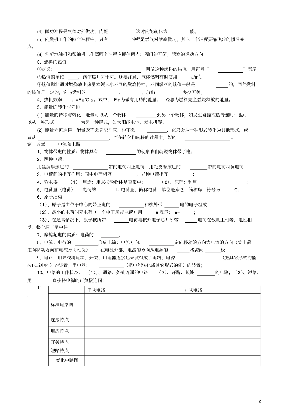 九年级物理知识点复习填空_第2页