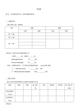 九年级英语第一轮复习代词讲解和练习无答案