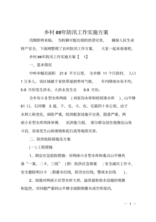 乡村XX年防汛工作实施方案