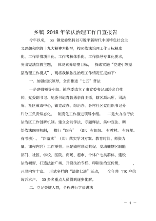 乡镇2018年依法治理工作自查报告