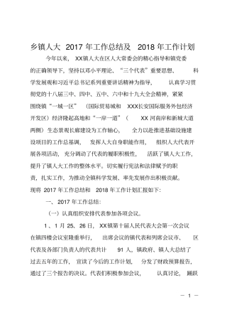 乡镇人大2017年工作总结及2018年工作计划