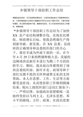 乡镇领导干部挂职工作总结