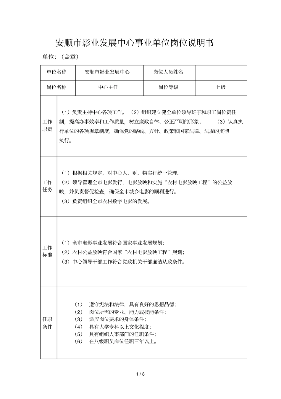 事业单位岗位详细说明书_第1页