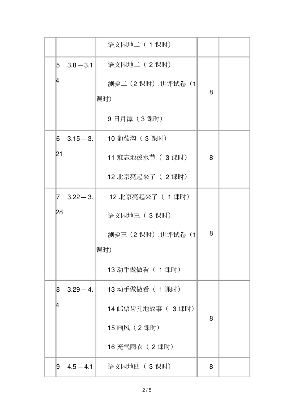 二下册语文教学进度表_第2页