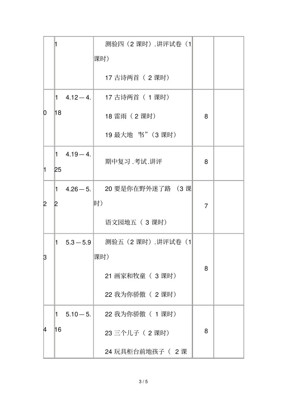 二下册语文教学进度表_第3页