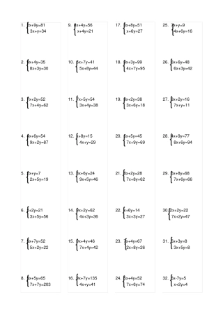 二元一次方程组计算题60题