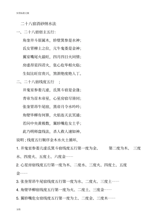 二十八宿消砂纳水法汇总情况