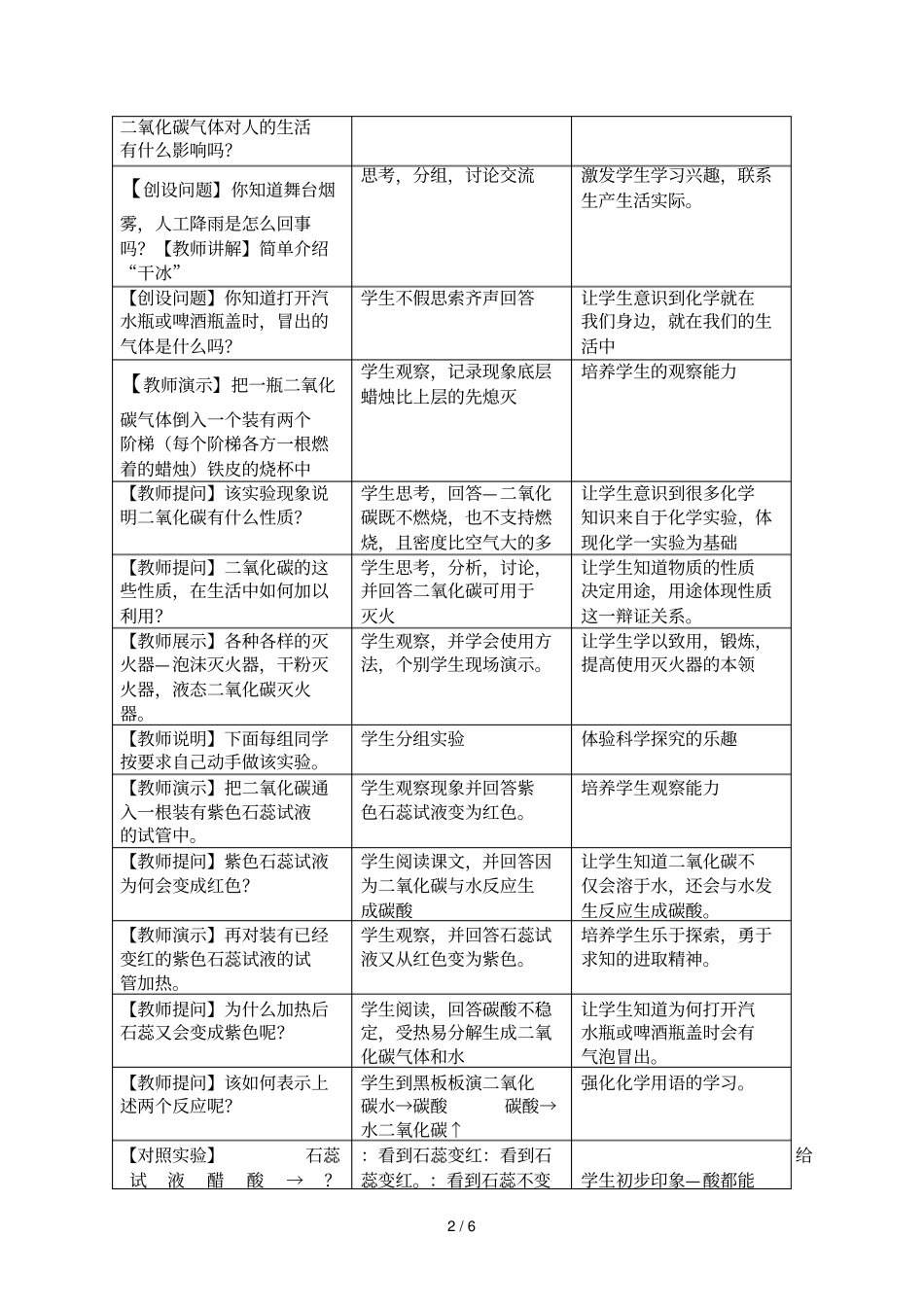 二氧化碳的性质和用途之学案导学案福建泉州奕聪中_第2页