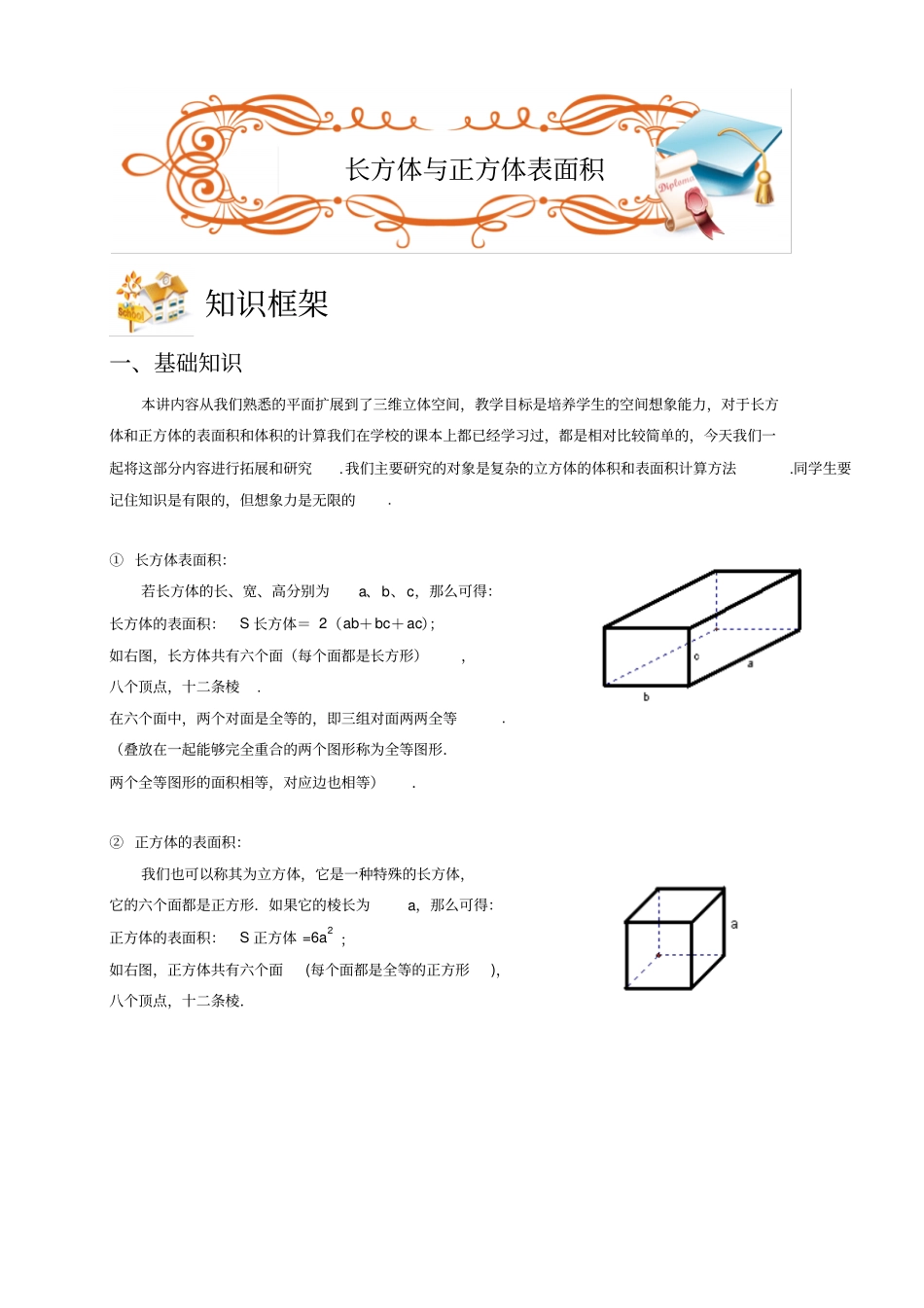 五年级下册数学扩展专题练习：几何正方体与长方体表面积A级全国通用_第1页