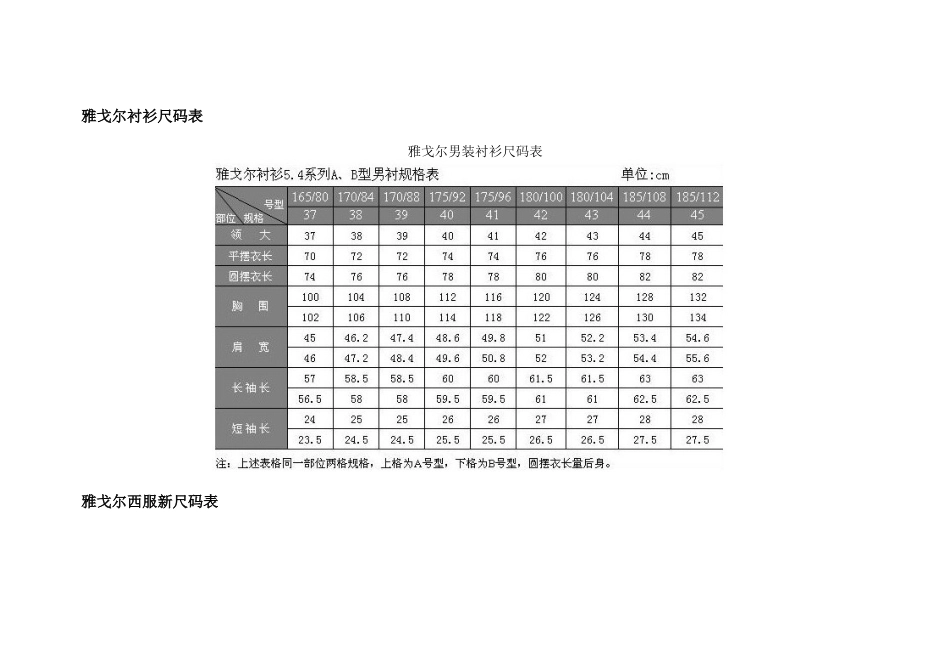 雅戈尔衬衫尺码表_第1页
