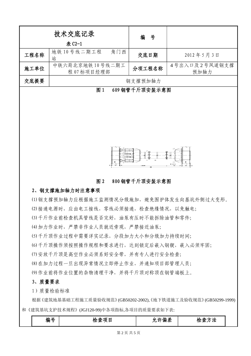 四号出入口2号风道钢支撑预加轴力技术交底_第2页