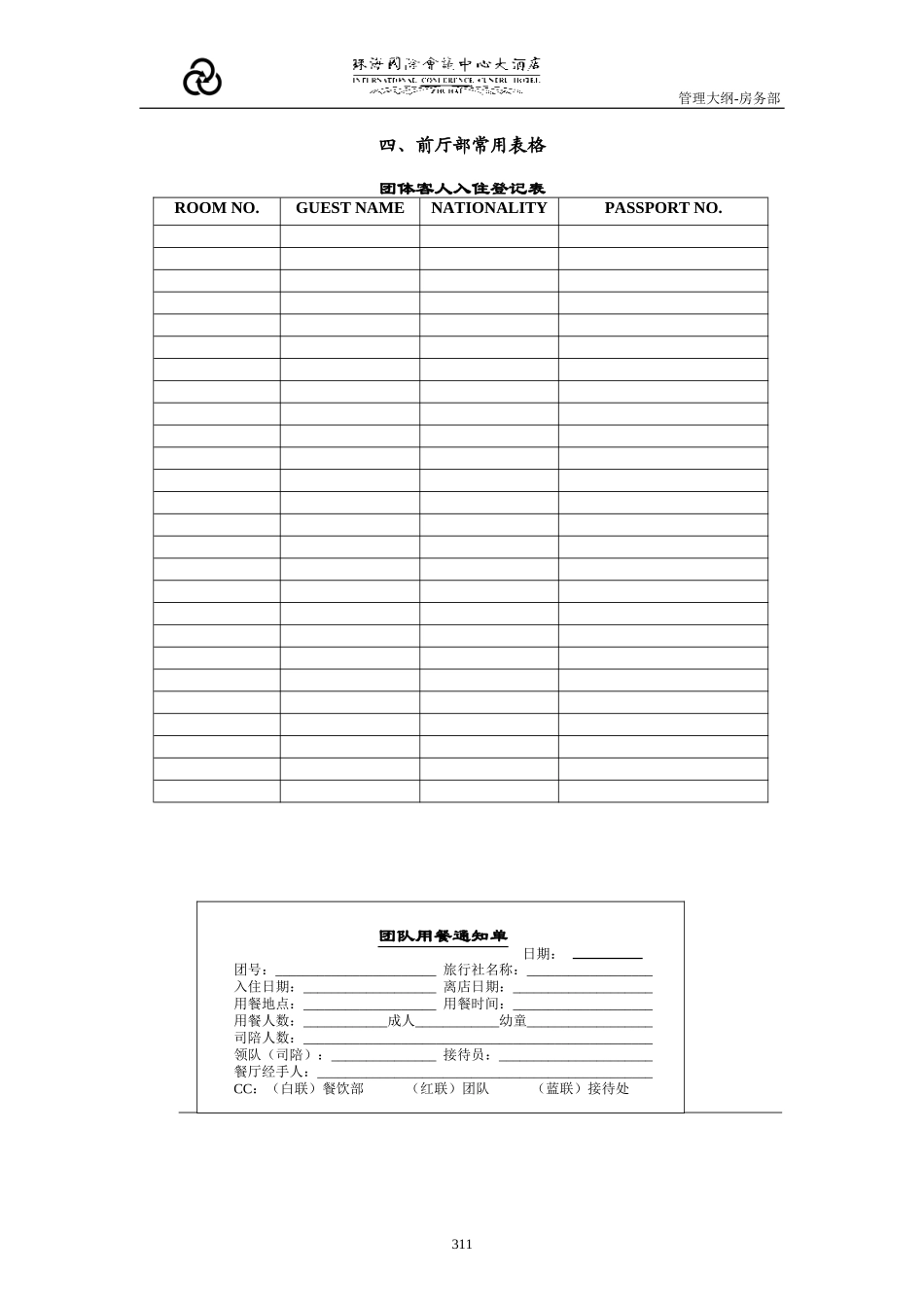 五星级酒店前厅管理常用表格_第1页