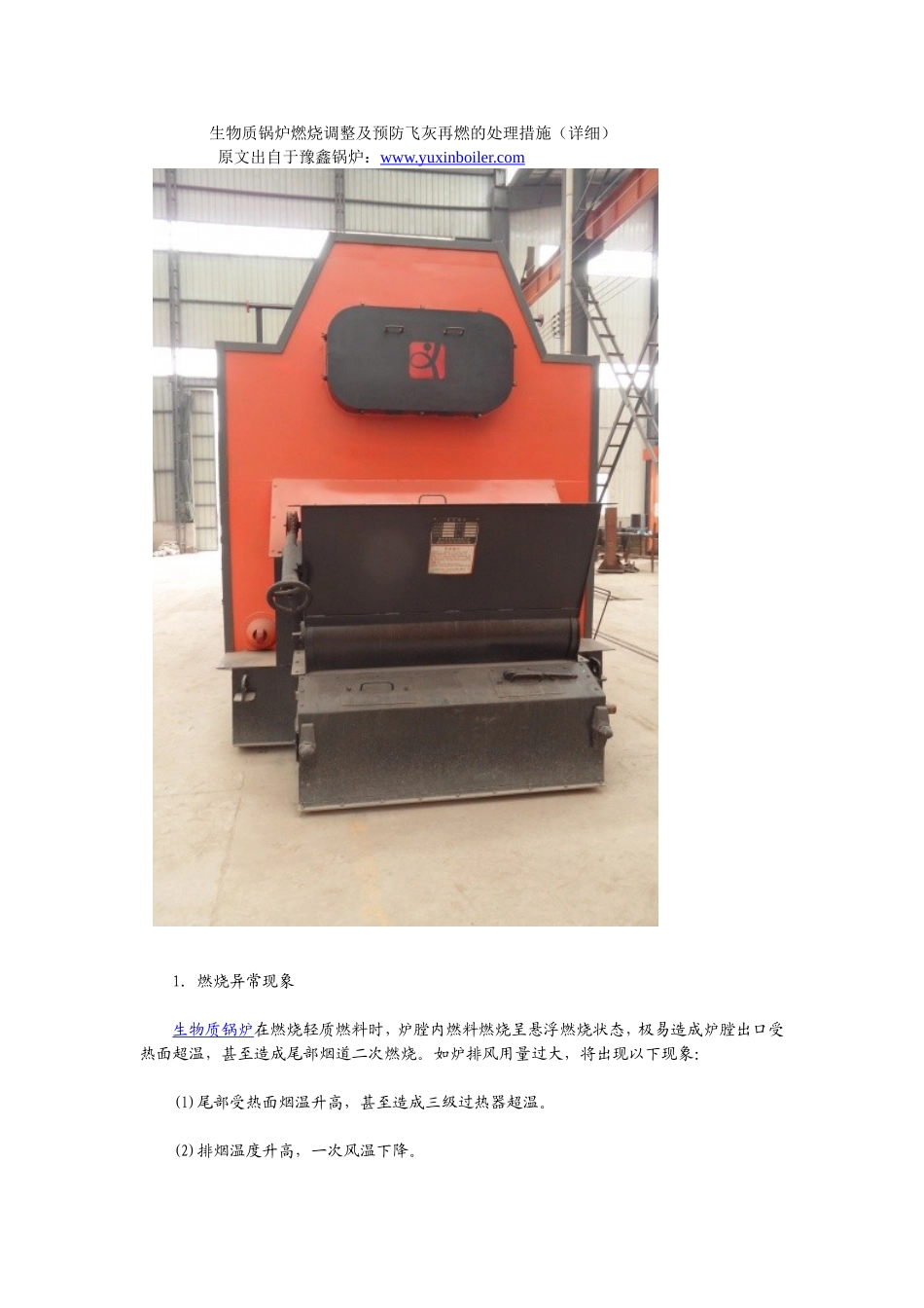 生物质锅炉燃烧调整及预防飞灰再燃的处理措施_第1页