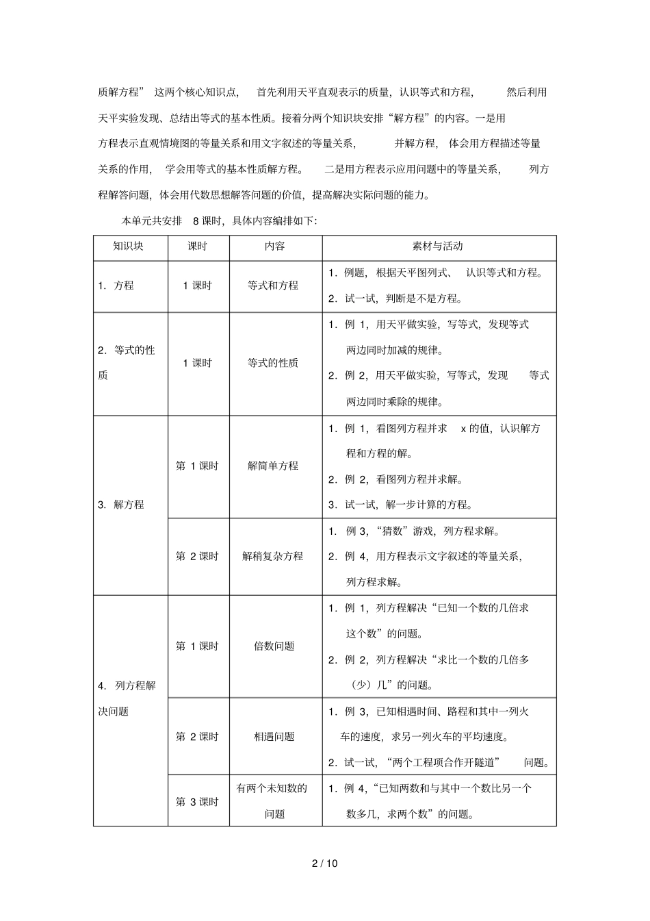 五年级数学上册八方程教材内容分析冀教版_第2页
