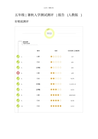 五年级暑秋入学测试测评报告-人教