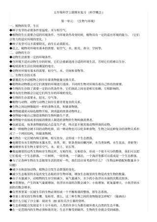 五年级科学上册期末复习资料剖析