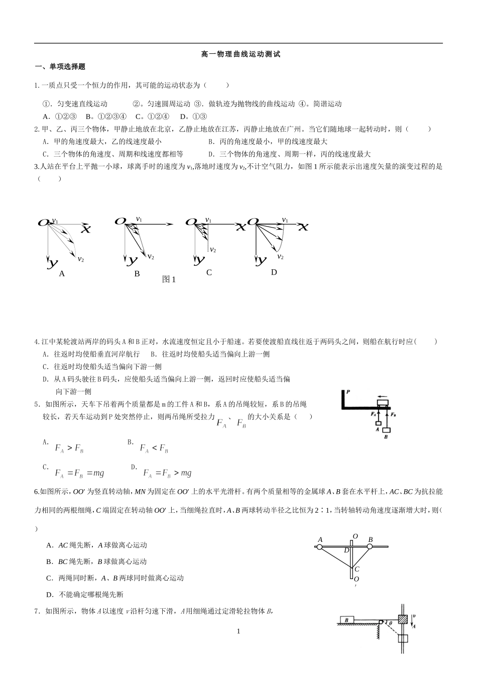 曲线运动测试题1_第1页