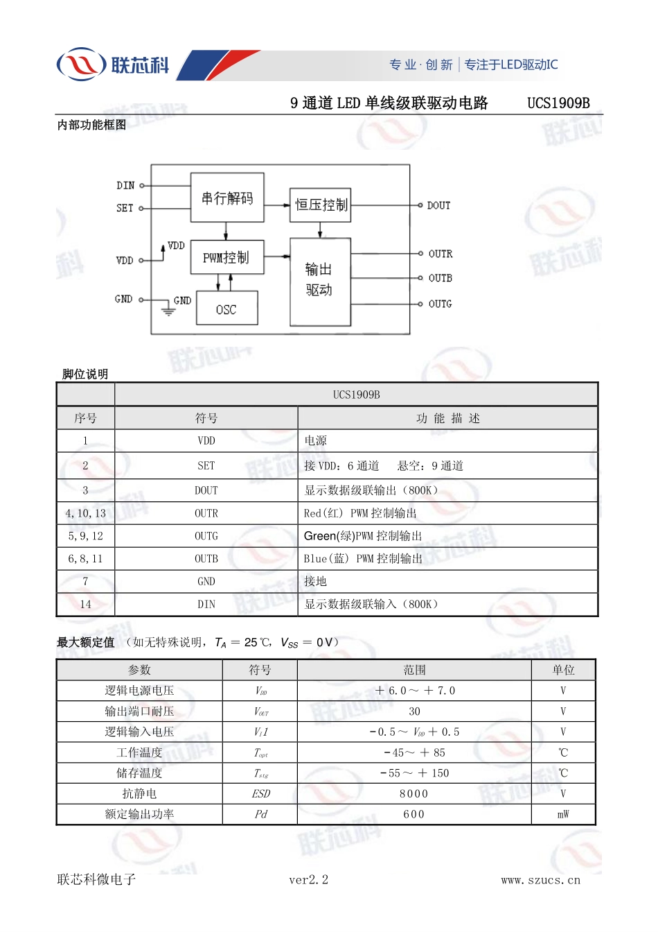 联芯科UCS1909外控6段护栏管芯片IC。_第2页