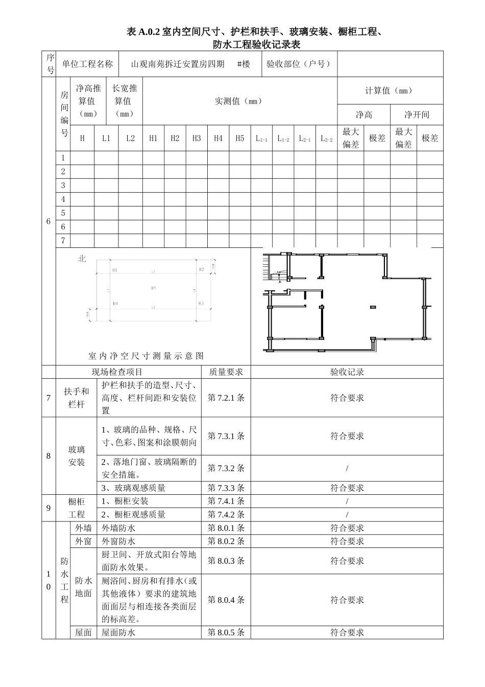 室内净高、开间净尺寸抽测表 附表四(新)_第2页