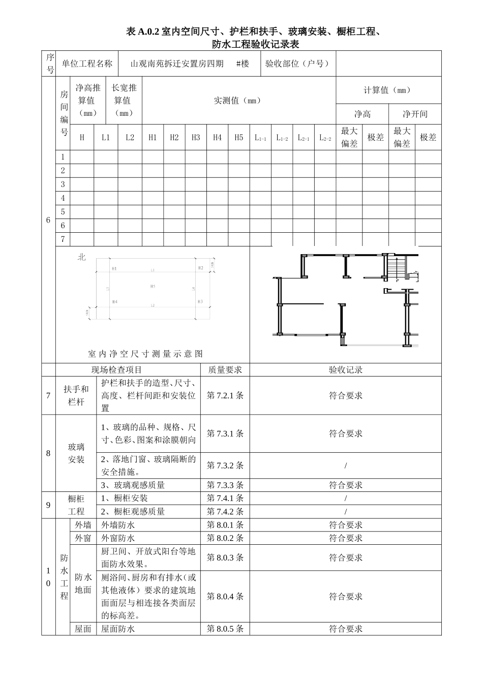 室内净高、开间净尺寸抽测表 附表四(新)_第3页
