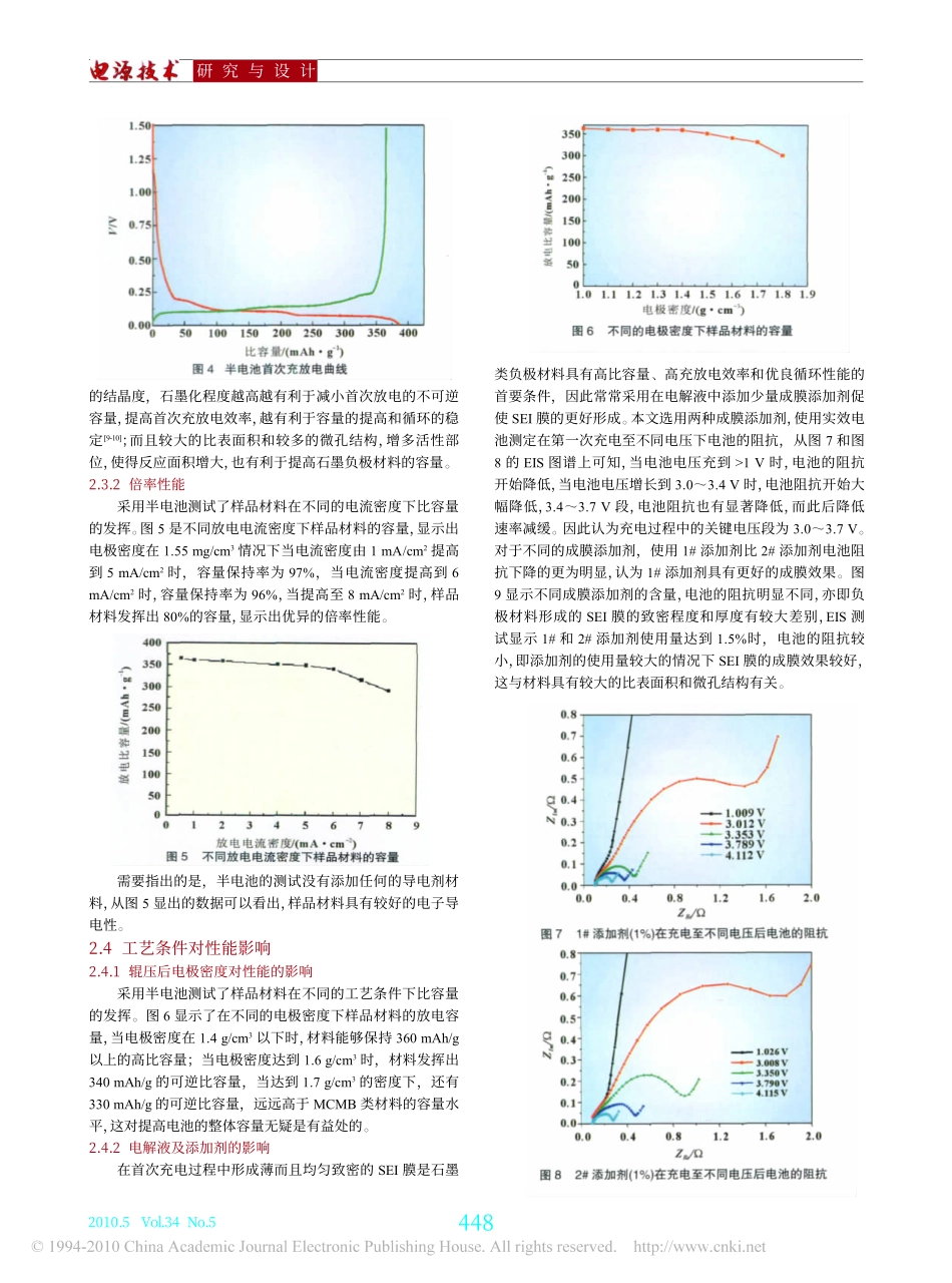 工艺条件对高比表面积石墨电化学性能影响_滕彦梅_第3页