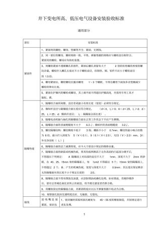 井下变电所高低压电气设备安装验收标准
