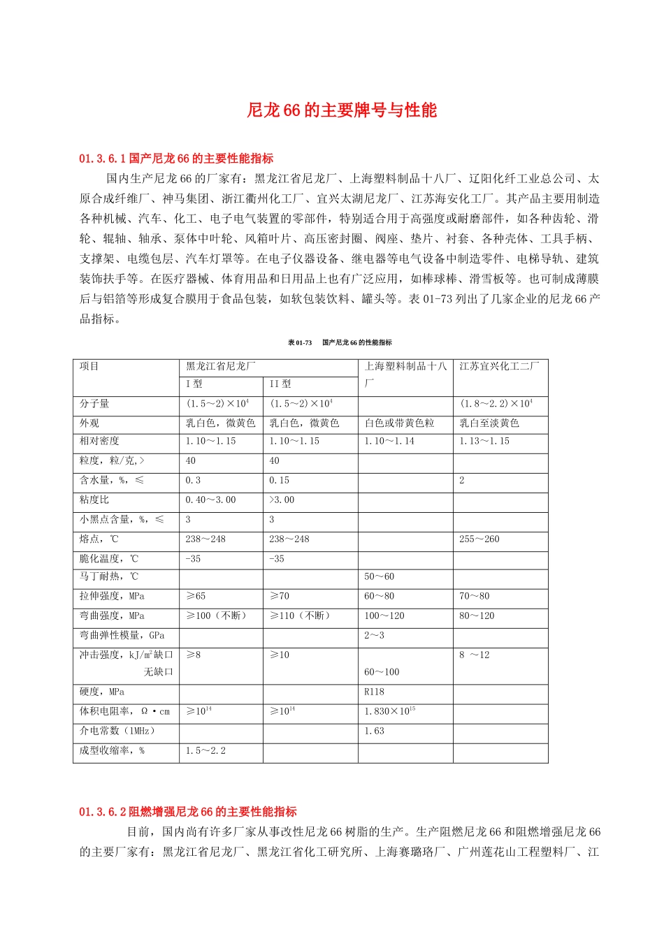 尼龙料的主要牌号与性能_第1页