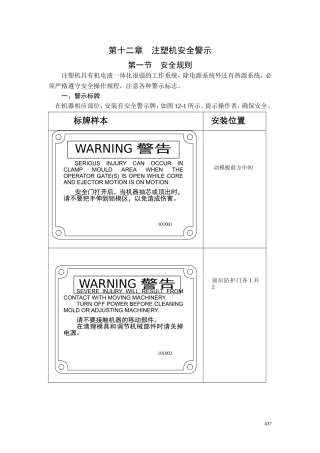 注塑机的各种安全警示标记摆放位置