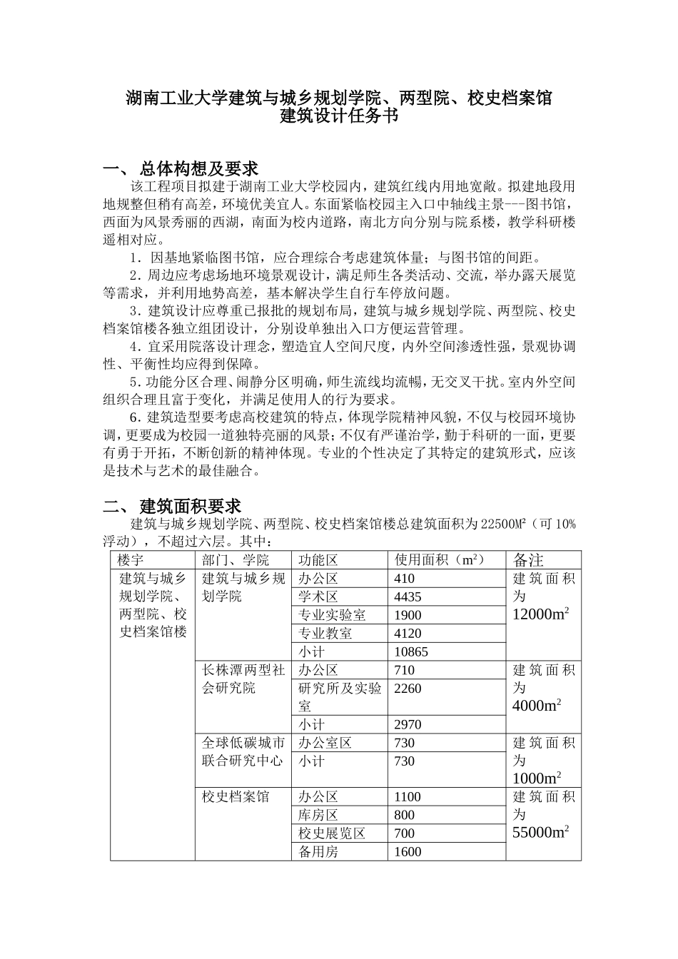 建筑与城乡规划学院等用房设计任务书_第1页