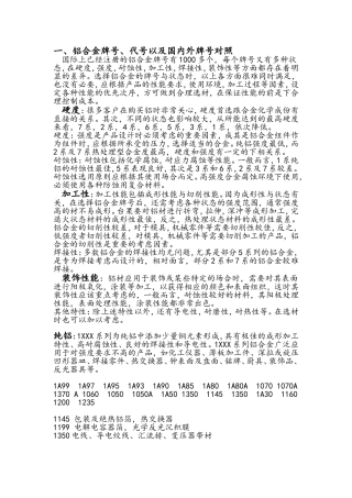 各种铝合金牌号的规格、选型、用途