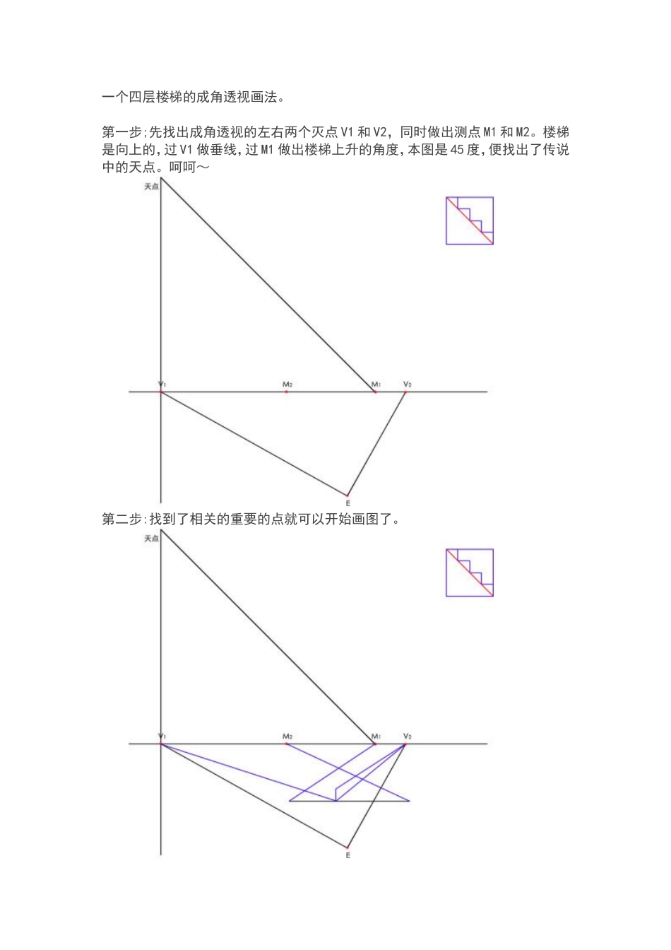 一个四层楼梯的成角透视画法_第1页