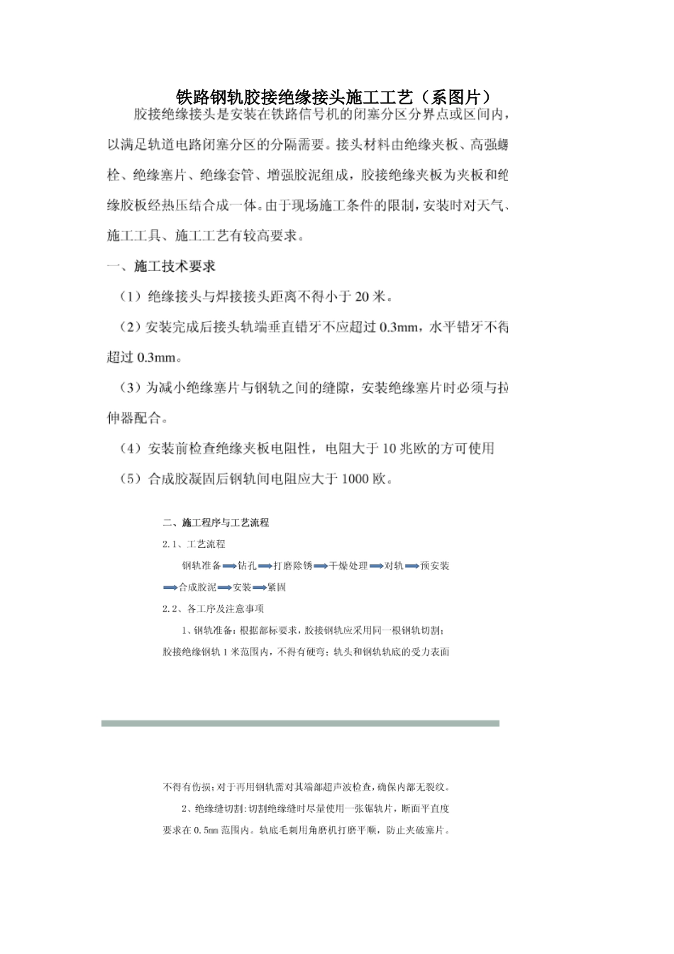 铁路钢轨胶接绝缘接头施工工艺(系图片形式)_第1页