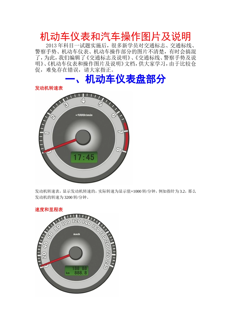 机动车仪表和汽车操作图片及说明_第1页