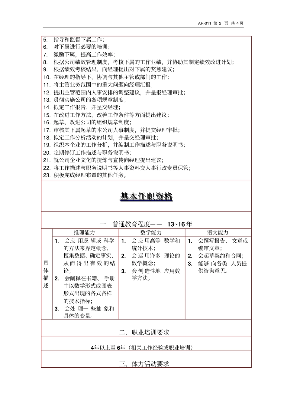 人事主管职务说明书_第2页