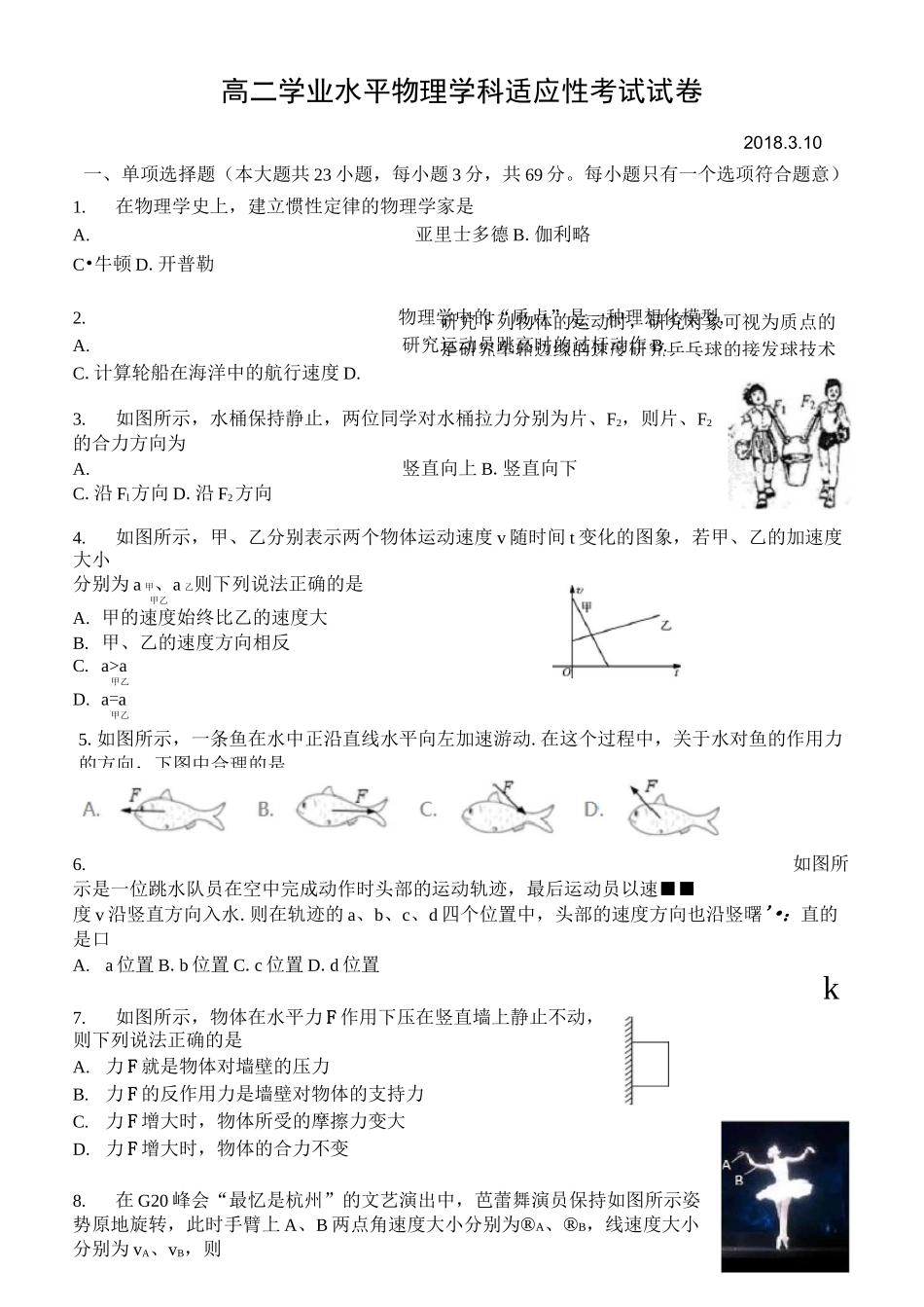 高二物理学业水平测试卷_第1页