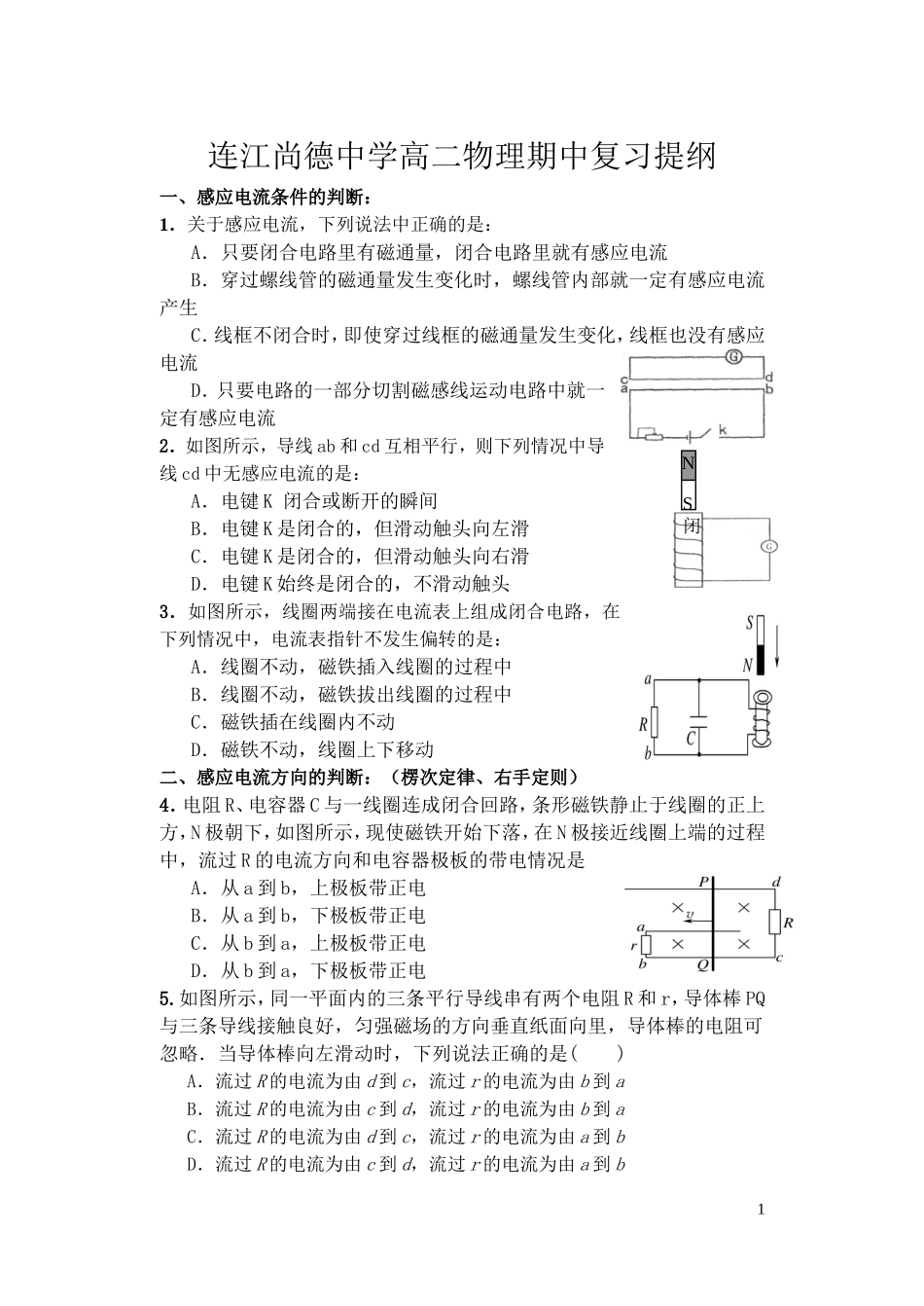 高二物理下学期期中复习提纲、题型归纳_第1页