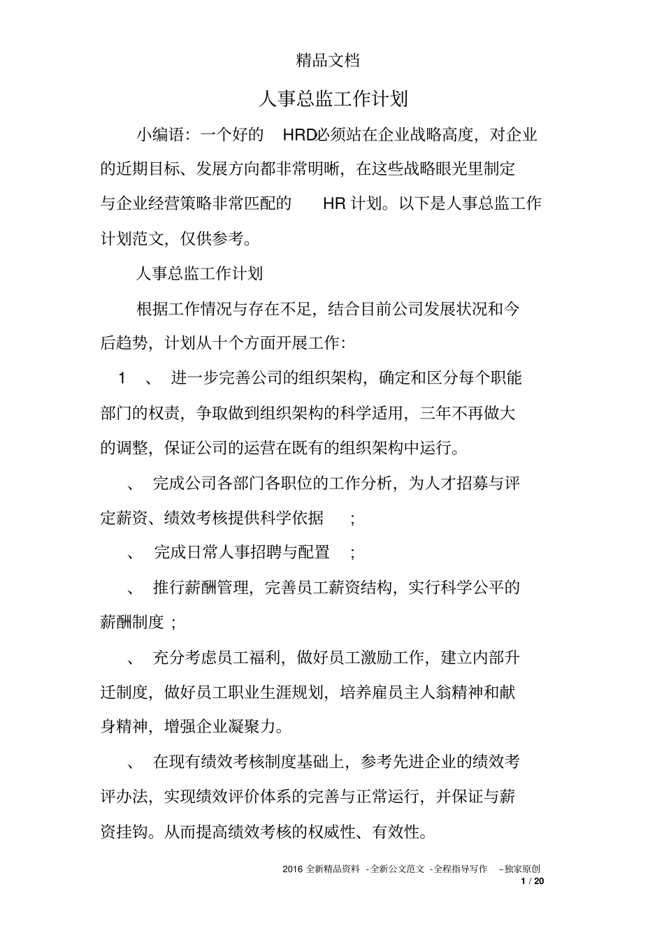 人事总监工作计划_第1页