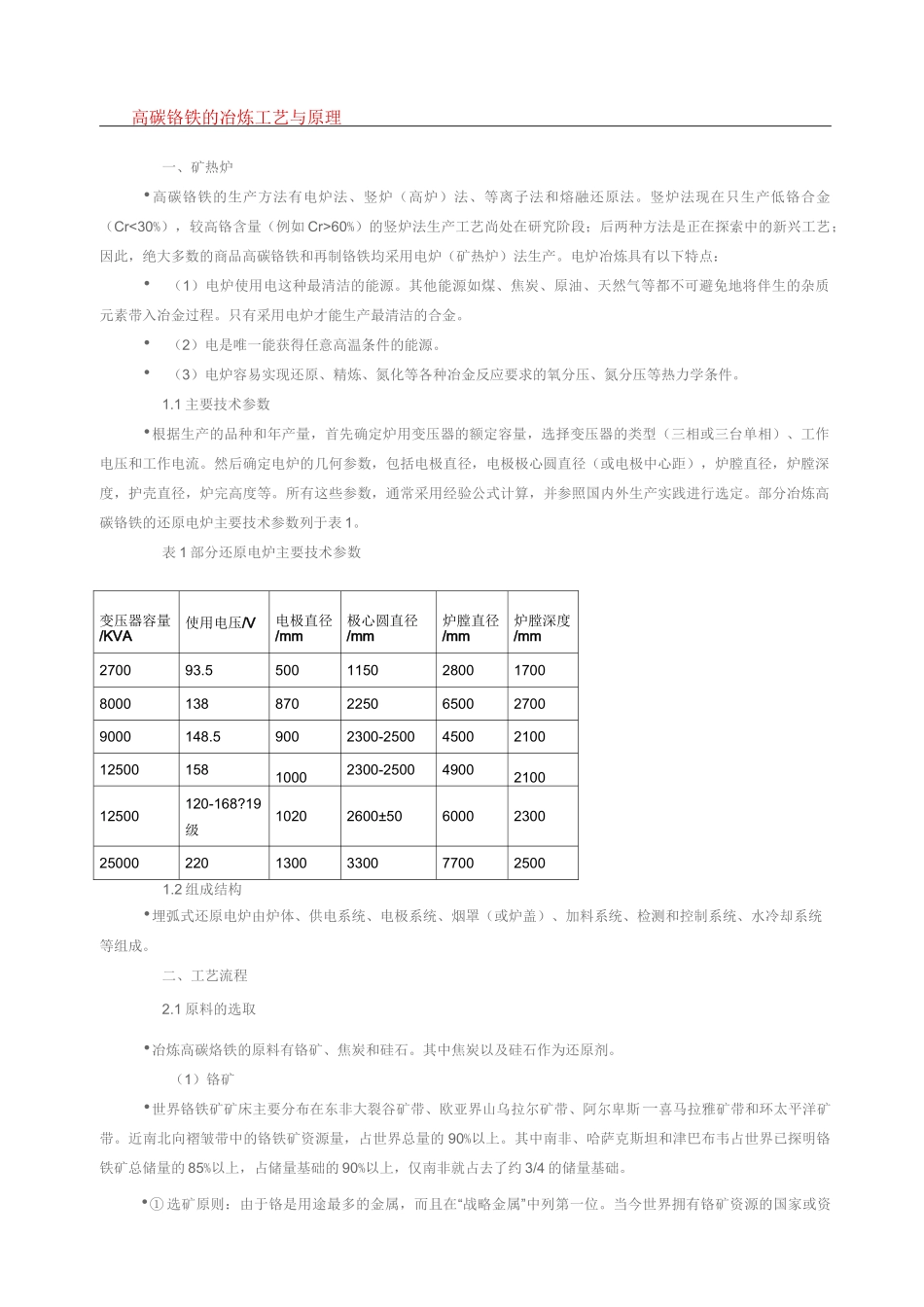 高碳铬铁的冶炼工艺与原理_第1页