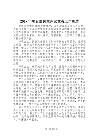 201X年项目部民主评议党员工作总结