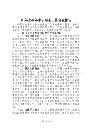 XX年上半年意识形态工作自查报告