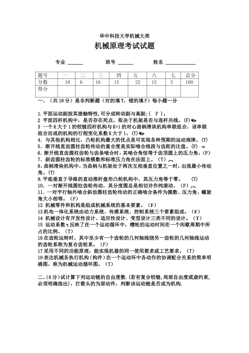 华中科技大学机械原理试题_第1页