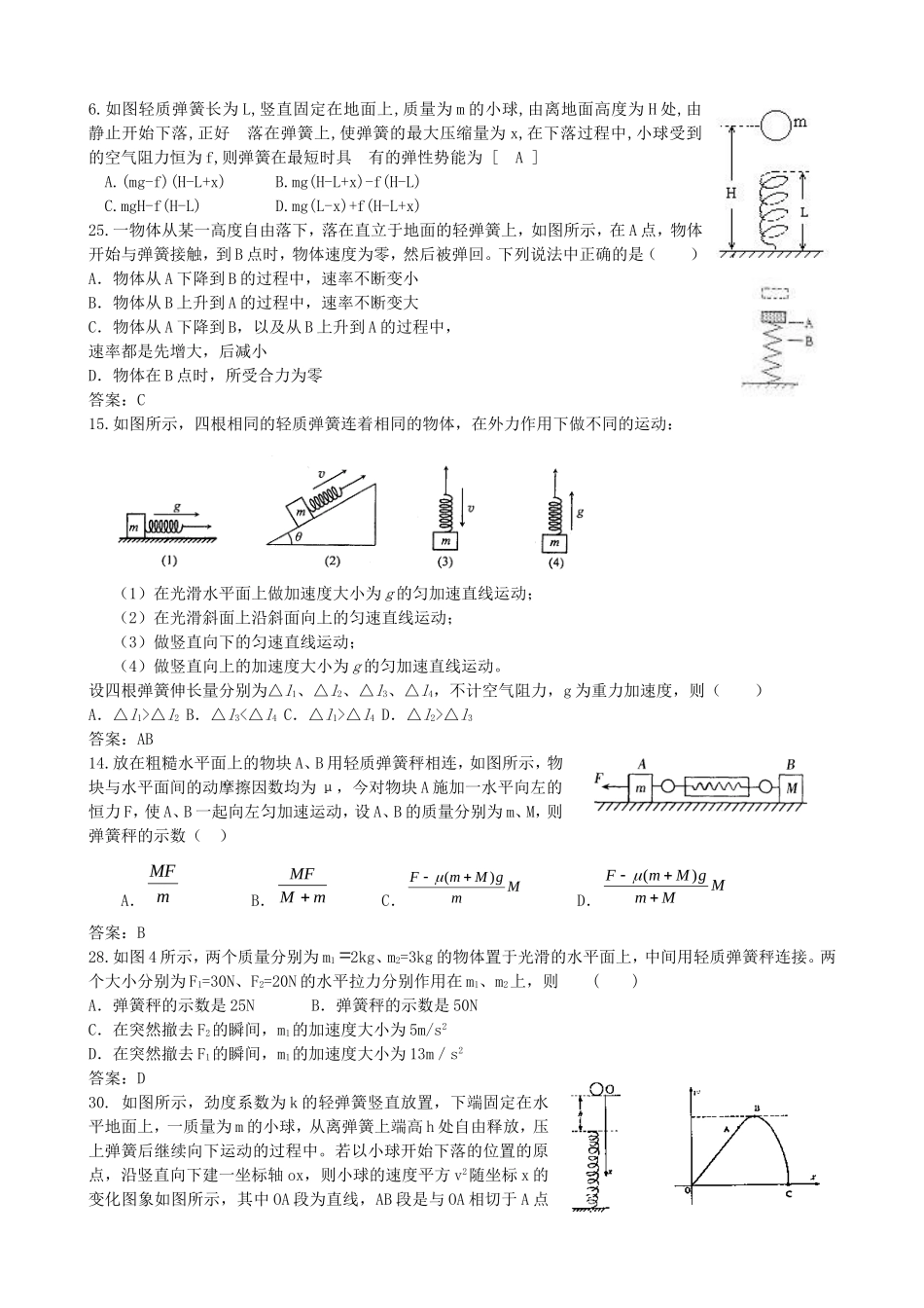 整理_有关弹簧类题目_第1页