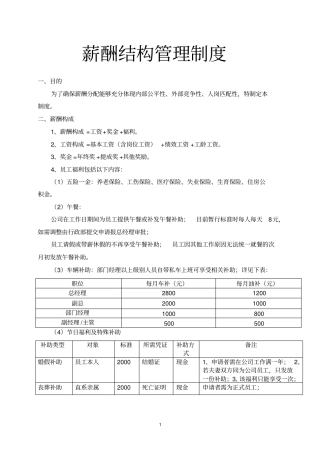 人力资源薪酬结构管理制度超实用