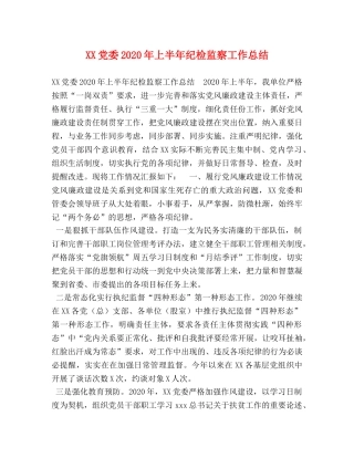 XX党委2024年上半年纪检监察工作总结 