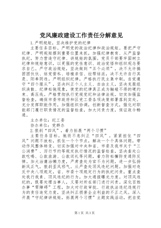 党风廉政建设工作责任分解意见