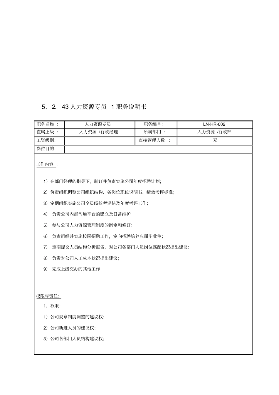 人力资源部职务说明书_第3页
