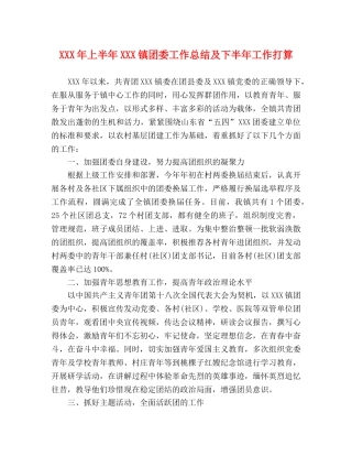 XXX年上半年XXX镇团委工作总结及下半年工作打算 