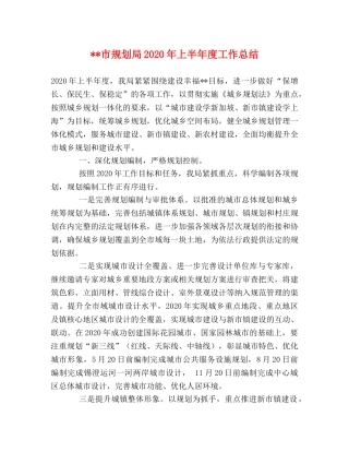 --市规划局2020年上半年度工作总结 