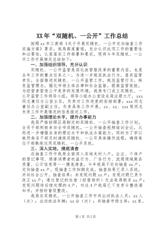 XX年“双随机、一公开”工作总结