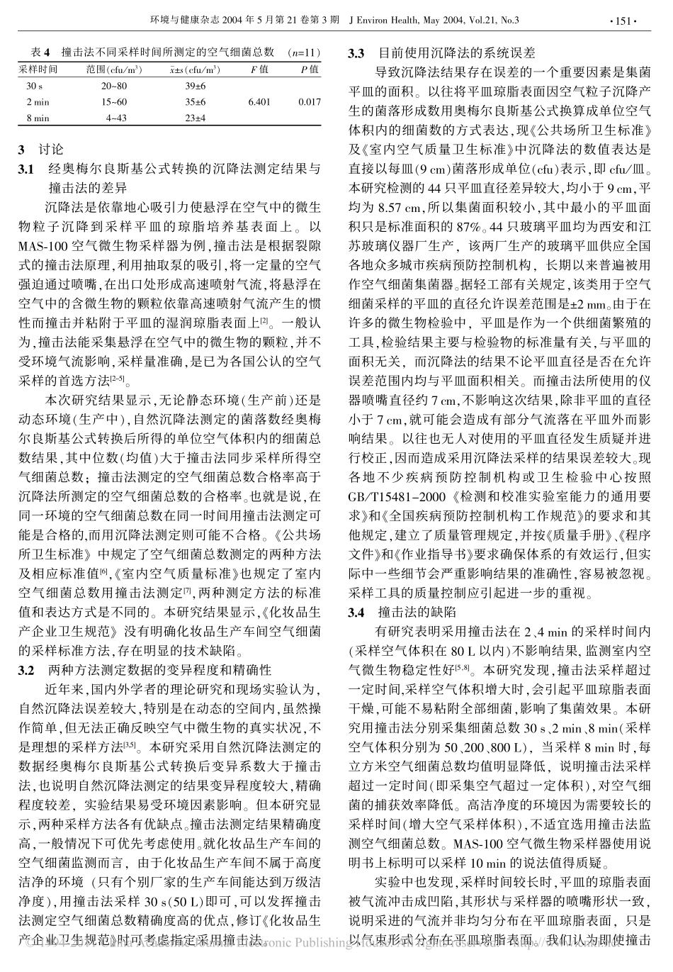 自然沉降法和撞击法在空气细菌总数测定中的应用和比较_第3页